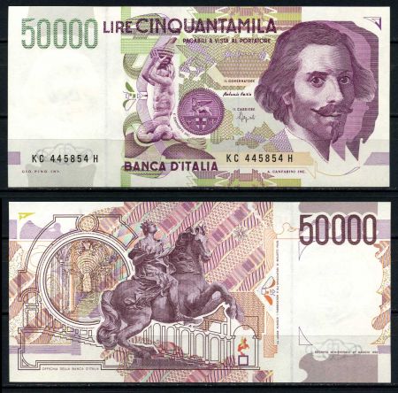 ИТАЛИЯ 1992г. P# 116b / 50000 ЛИР UNC ПРЕСС / АРХИТЕКТУРА