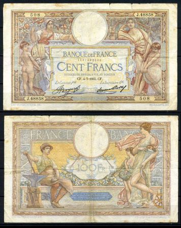 Франция 1935 г. • P# 78c • 100 франков • регулярный выпуск • VG