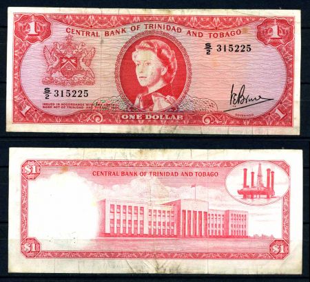 Тринидад и Тобаго 1964 г. • P# 26c • 1 долларв • Елизавета II • здание госбанка • регулярный выпуск • VF-