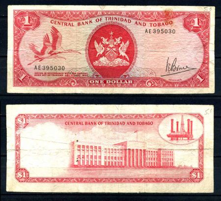 Тринидад и Тобаго 1964 г. • P# 30a • 1 доллар • здание госбанка • регулярный выпуск • F