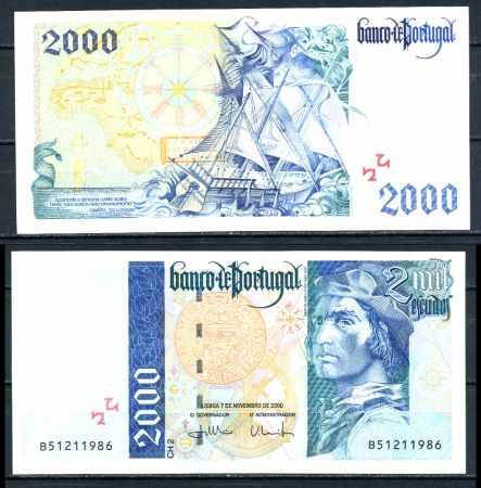 ПОРТУГАЛИЯ 2000г. P# 189d / 2000 ЭСКУДО UNC ПРЕСС / КОРАБЛИ