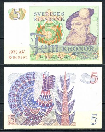 ШВЕЦИЯ 1973г. P# 51c / 5 КРОН UNC ПРЕСС