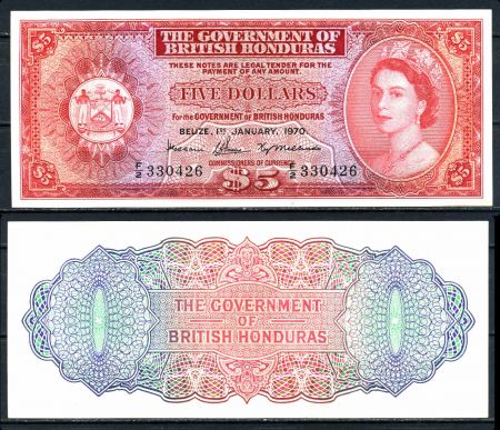 Британский Гондурас 1970 г. • P# 30c • 5 долларов • Елизавета II • регулярный выпуск • UNC пресс