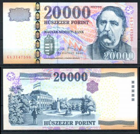Венгрия 2009 г. • P# 201 • 20000 форинтов • Ференц Деак • регулярный выпуск • UNC пресс
