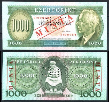 ВЕНГРИЯ 1993г. P# 176bs / 1000 ФОРИНТОВ "D" /UNC ПРЕСС SPECIMEN