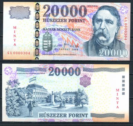 ВЕНГРИЯ 2008г. P# 201s / 20000 ФОРИНТОВ UNC ПРЕСС SPECIMEN RARE