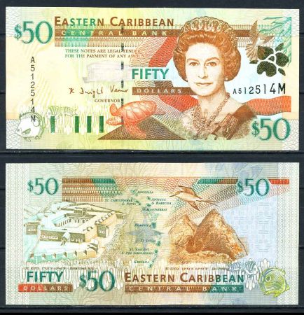 Восточные Карибы • Монтсеррат 2000 г. • P# 40m • 50 долларов • Елизавета II • форт Бримстон • регулярный выпуск • UNC пресс ( кат. - $260 )