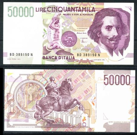 ИТАЛИЯ 1992г. P# 116c / 50000 ЛИР UNC ПРЕСС / АРХИТЕКТУРА