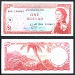 Восточные Карибы • Доминика 1965 г. • P# 13i • 1 доллар • Елизавета II • вид на бухту • регулярный выпуск • UNC пресс ( кат. - $55 )