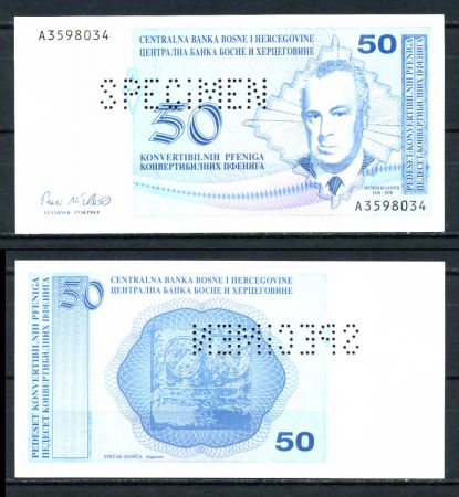 БОСНИЯ И ГЕРЦЕГОВИНА 1998г. P# 57s / 50 КОНВ. ПФЕНИГОВ UNC ПРЕСС / SPECIMEN