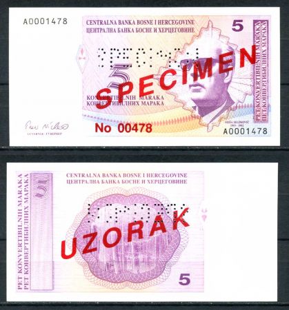 БОСНИЯ И ГЕРЦЕГОВИНА 1998г. P# 61s / 5 КОНВ. МАРОК UNC ПРЕСС / SPECIMEN