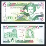 Восточные Карибы • Антигуа 1994 г. • P# 31a • 5 долларов • Елизавета II • адмиральский дом, водопад • регулярный выпуск • UNC пресс ( кат. - $50 )
