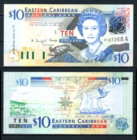 Восточные Карибы • Антигуа 2003 г. • P# 43a • 10 долларов • Елизавета II • парусник • регулярный выпуск • UNC пресс ( кат. - $37.5 )