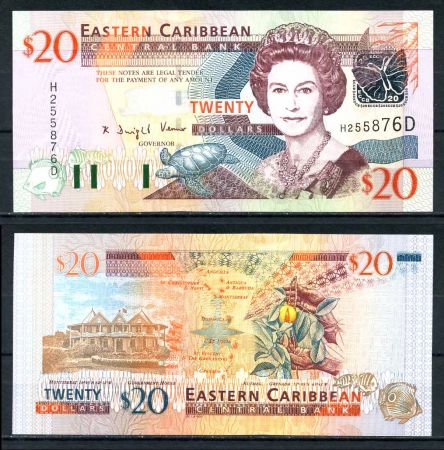 Восточные Карибы • Доминика 2003 г. • P# 44d • 20 долларов • Елизавета II • Дом правительства(о. Монтсеррат) • регулярный выпуск • UNC пресс ( кат. - $ 55 )