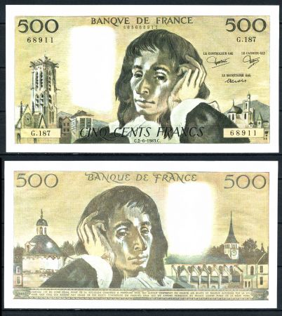 Франция 1983 г. P# 156e • 500 франков • 2.06.1983 • Блез Паскаль (математик) • регулярный выпуск • UNC пресс