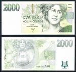 Чехия 1999 г. • P# 22 • 2000 крон • Эмма Дестинова • регулярный выпуск • UNC пресс ( кат. - $ 200 ) 