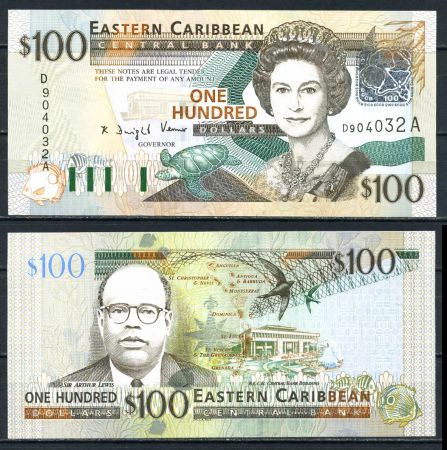 Восточные Карибы • Антигуа 2003 г. • P# 46a • 100 долларов • Елизавета II • Артур Льюис • регулярный выпуск • UNC пресс ( кат. - $190 )