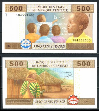 Центральная Африка • Конго 2002 г. • P# 106T • 500 франков • дети в школе • регулярный выпуск • UNC пресс