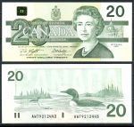 Канада 1991 г. • P# 97d • 20 долларов • Елизавета II • дикие утки • регулярный выпуск • Knight-Dodge • UNC пресс