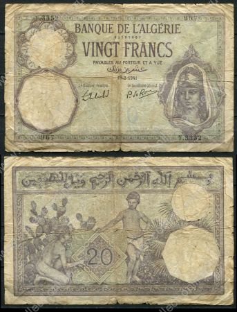 Алжир 1941 г. • P# 78c • 20 франков • девушка • дети • регулярный выпуск(18.2.1941) • VG