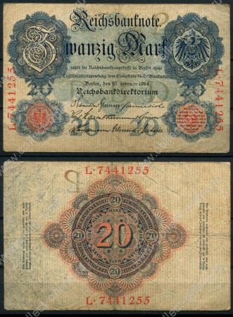 Германия 1914 г. • P# 46b • 50 марок • номер - 7 цифр • регулярный выпуск • VF ( кат. - $ 15 )
