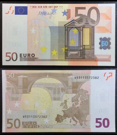 ЕС(Испания) 2002 г.(2013) • P# 18v • 50 евро • регулярный выпуск • М. Драги • серия № - V • UNC пресс