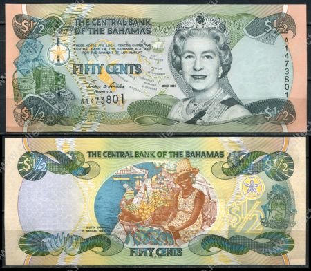 Багамы 2001 г. • P# 68 • 50 центов • Елизавета II • сестра Сара на рынке • серия - A1 • регулярный выпуск • UNC пресс