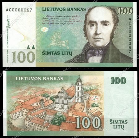 Литва 2000 г. • P# 62 • 100 литов • Симонас Даукантас • регулярный выпуск (мал. номер) серия AC • UNC пресс