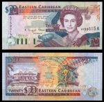 Восточные Карибы • Антигуа 1993 г. • P# 28a • 20 долларов • Елизавета II • Дом Правительства • регулярный выпуск • UNC пресс