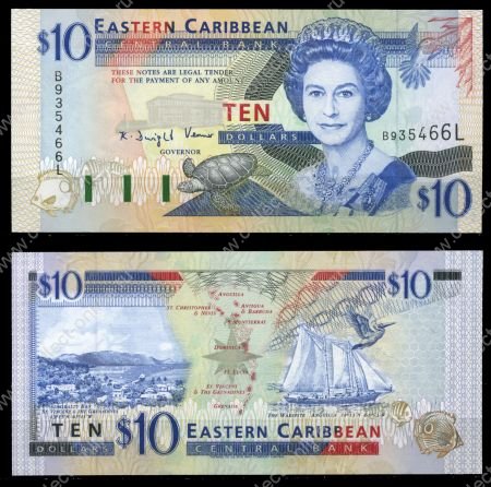 Восточные Карибы • Сент-Люсия 1994 г. L • P# 32l • 10 долларов • Елизавета II • карта островов, парусник • регулярный выпуск • UNC пресс ( кат. - $ 70 )