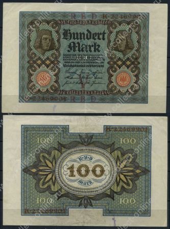 Германия 1920 г. • P# 69b V • 100 марок • номер - 8 цифр • регулярный выпуск • XF ( кат. - $ 15 )