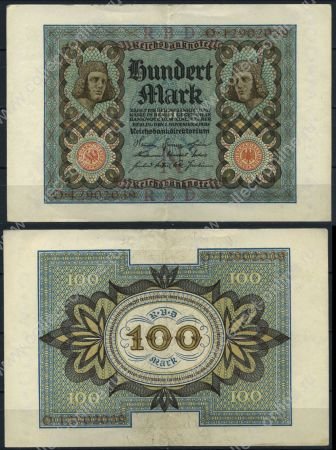 Германия 1920 г. • P# 69b N • 100 марок • номер - 8 цифр • регулярный выпуск • XF ( кат. - $ 15 )