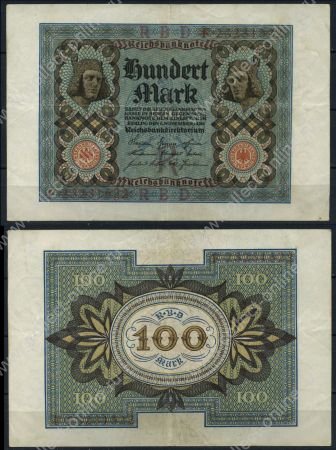 Германия 1920 г. • P# 69b R • 100 марок • номер - 8 цифр • регулярный выпуск • XF ( кат. - $ 15 )