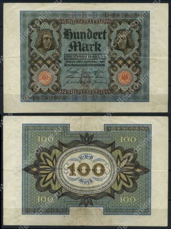 Германия 1920 г. • P# 69b Q • 100 марок • номер - 8 цифр • регулярный выпуск • XF ( кат. - $ 15 )