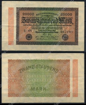 Германия 1923 г. P# 85b • 20 тыс. марок • в.з. "буквы G D" • регулярный выпуск • XF+ ( кат. - $15 )