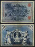 Германия 1908 г. • P# 33a A • 100 марок • красный номер • регулярный выпуск • F+- ( кат. - $10 )