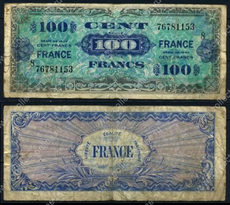 Франция 1944 г. P# 123c • 100 франков • (блок 8) Союзные войска • оккупационный выпуск • F