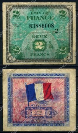 Франция 1944 г. • P# 114b блок 2 • 2 франка • Союзные войска • оккупационный выпуск • VF-