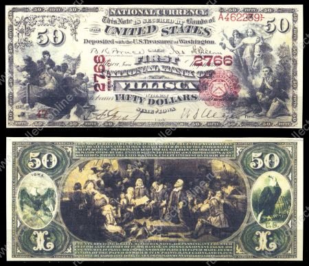 США штат Айова 1875г. • Виллиска • Первый Национальный Банк • 50 долларов • регулярный выпуск • копия • UNC пресс