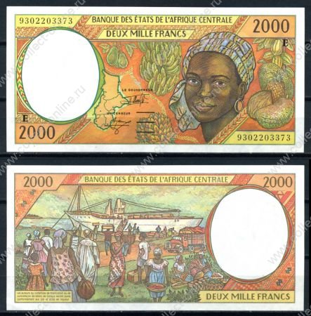 Центральная Африка • Камерун 1993 г. • P# 203E • 2000 франков • разгрузка корабля • регулярный выпуск • UNC пресс