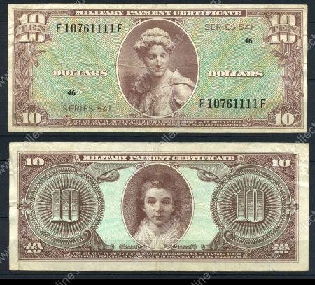 США 1958-1961 гг. • P# M42 • 10 долларов • серия 541 • две женщины • армейский чек • VF+
