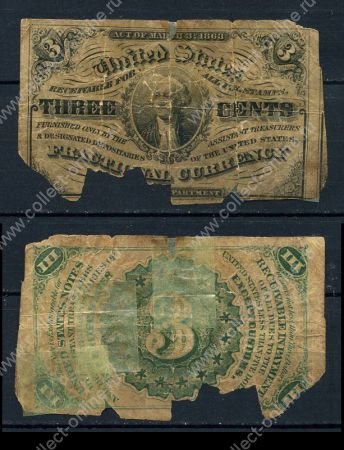 США 1863 г. • P# 105a • 3 цента • Джордж Вашингтон • регулярный(разменный) выпуск