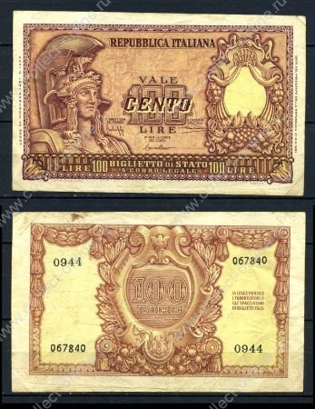 Италия 1951 г. • P# 92a • 100 лир • регулярный выпуск • XF