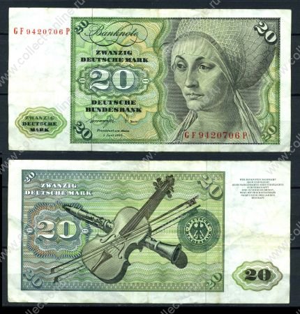 Германия ФРГ 1977 г. • P# 32b • 20 марок • музыкальные инструменты • регулярный выпуск • XF