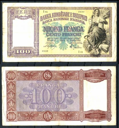 Албания 1940 г. • P# 8 • 100 франков • итальянская оккупация • F