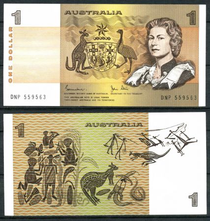 Австралия 1983 г. • P# 42d • 1 доллар • Елизавета II • рисунки аборигенов • регулярный выпуск • AU+