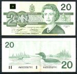 Канада 1991 г. • P# 97d • 20 долларов • Елизавета II • дикие утки • регулярный выпуск • Knight-Dodge • XF