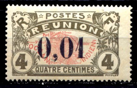 РЕЮНЬОН 1917г. SC# 107 / 1c. на 4c. / КАРТА ОСТРОВА / MH OG VF