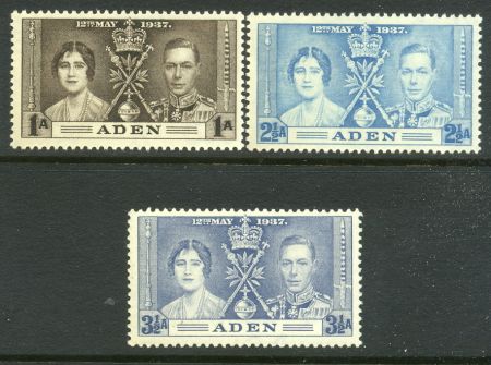 Аден 1937 г. • Gb# 13-5 • 1 - 3 ½ a. • Коронация Георга VI • королевская чета • полн. серия • MH OG VF