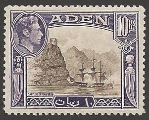 АДЕН 1939г. GB# 27 / 10r. / ПАРУСНЫЙ КОРАБЛЬ / MNH OG VF / КОРАБЛИ ПАРУСА